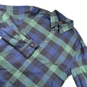 LL Bean Mens Flannel Shirt‎ Sz M Plaid Button Down preppy Green Blue